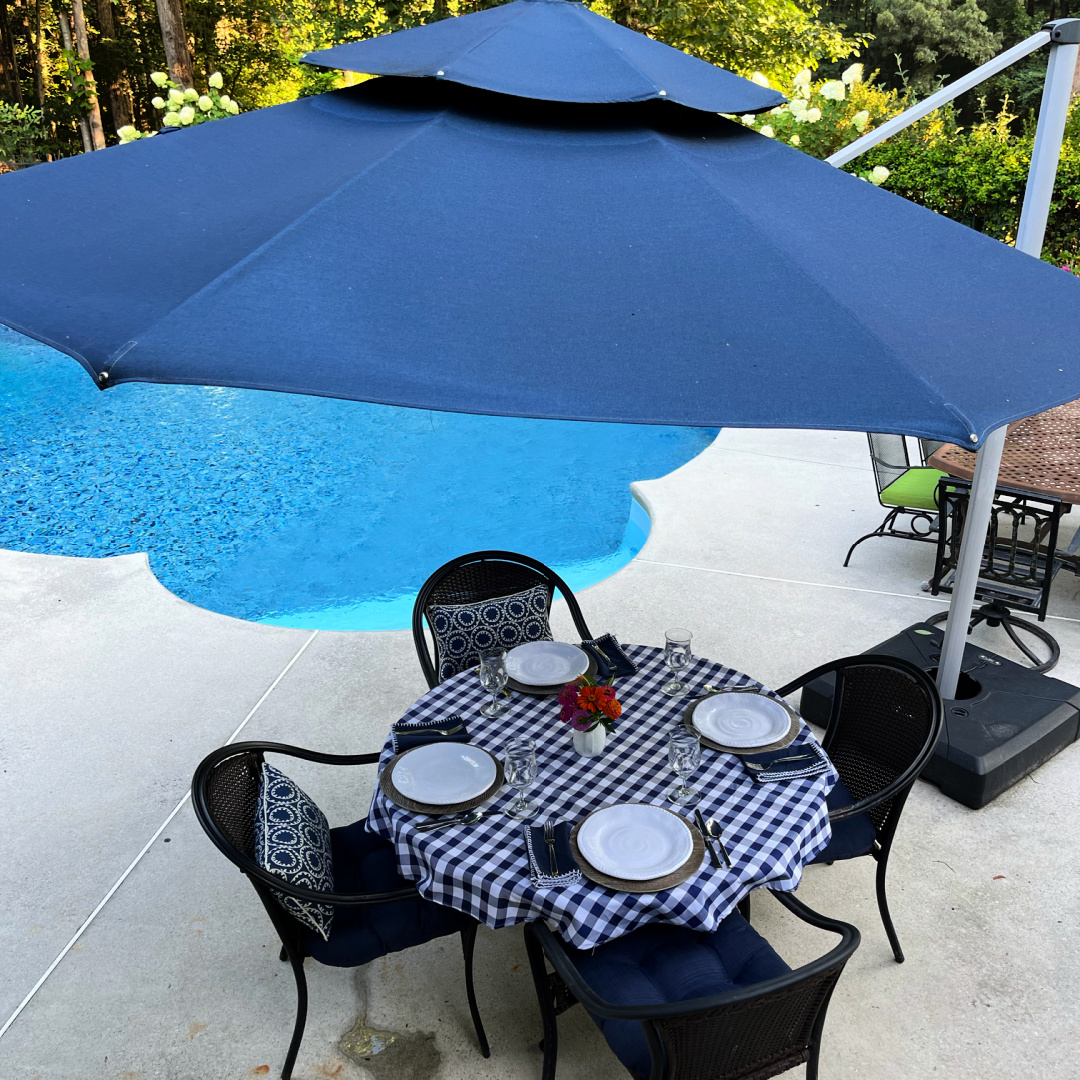 blue cantilever patio umbrella