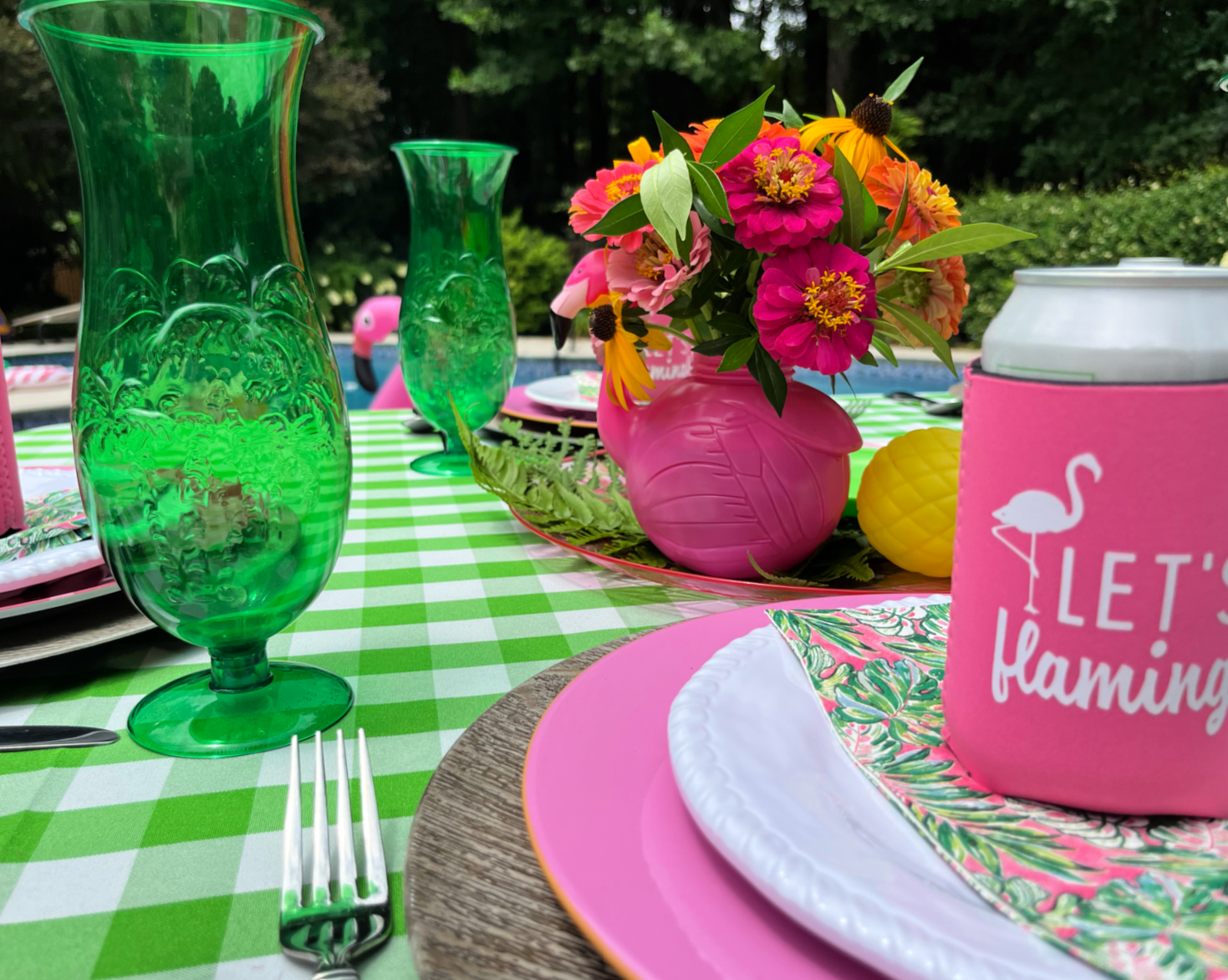 flamingo pool party table