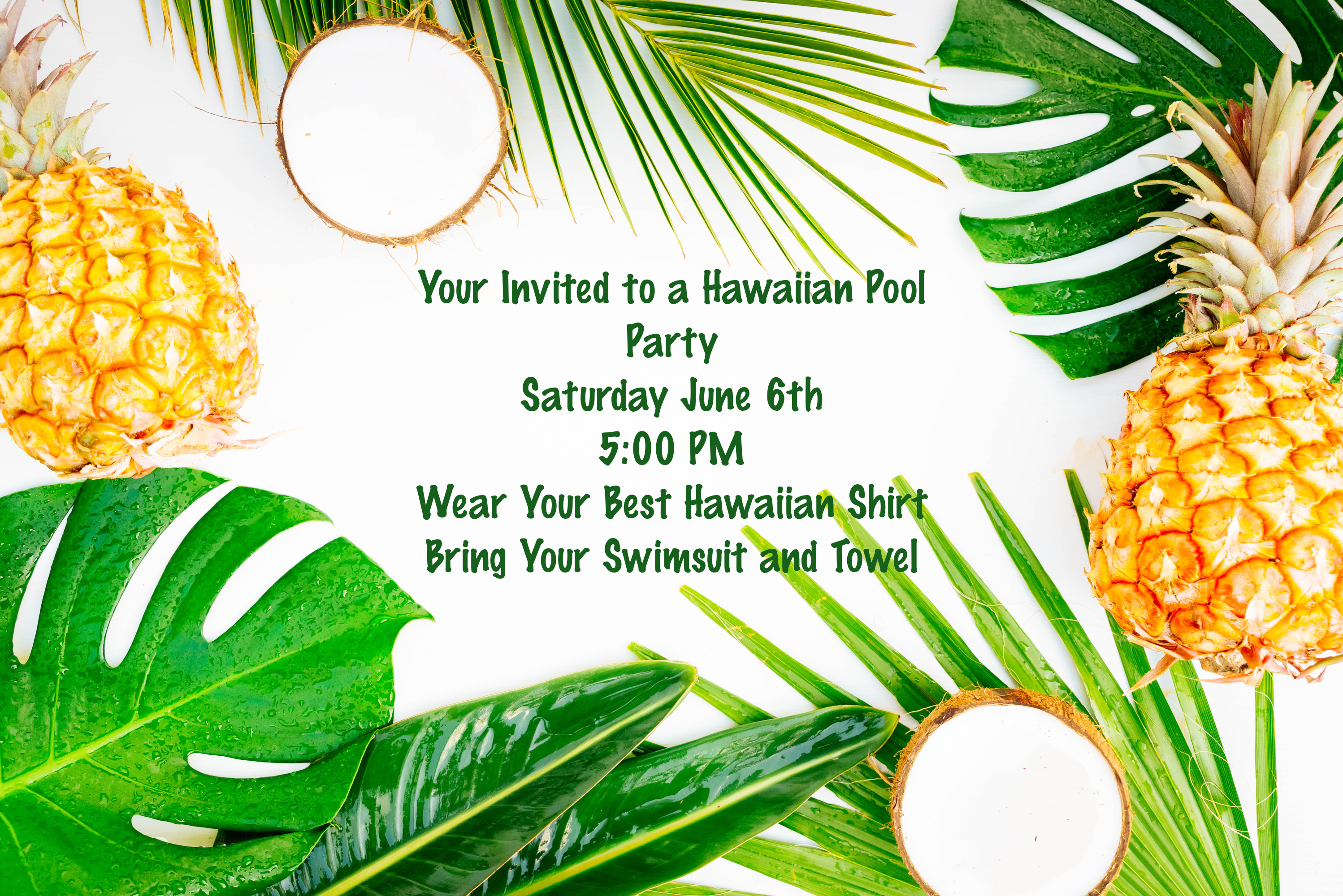 Hawaiian pool party invitation