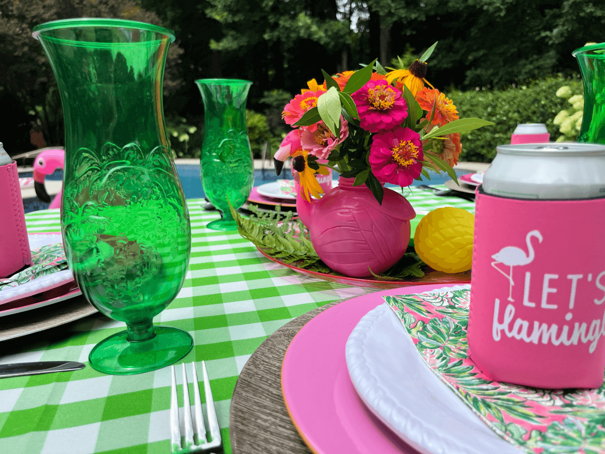 flamingo pool party table setting