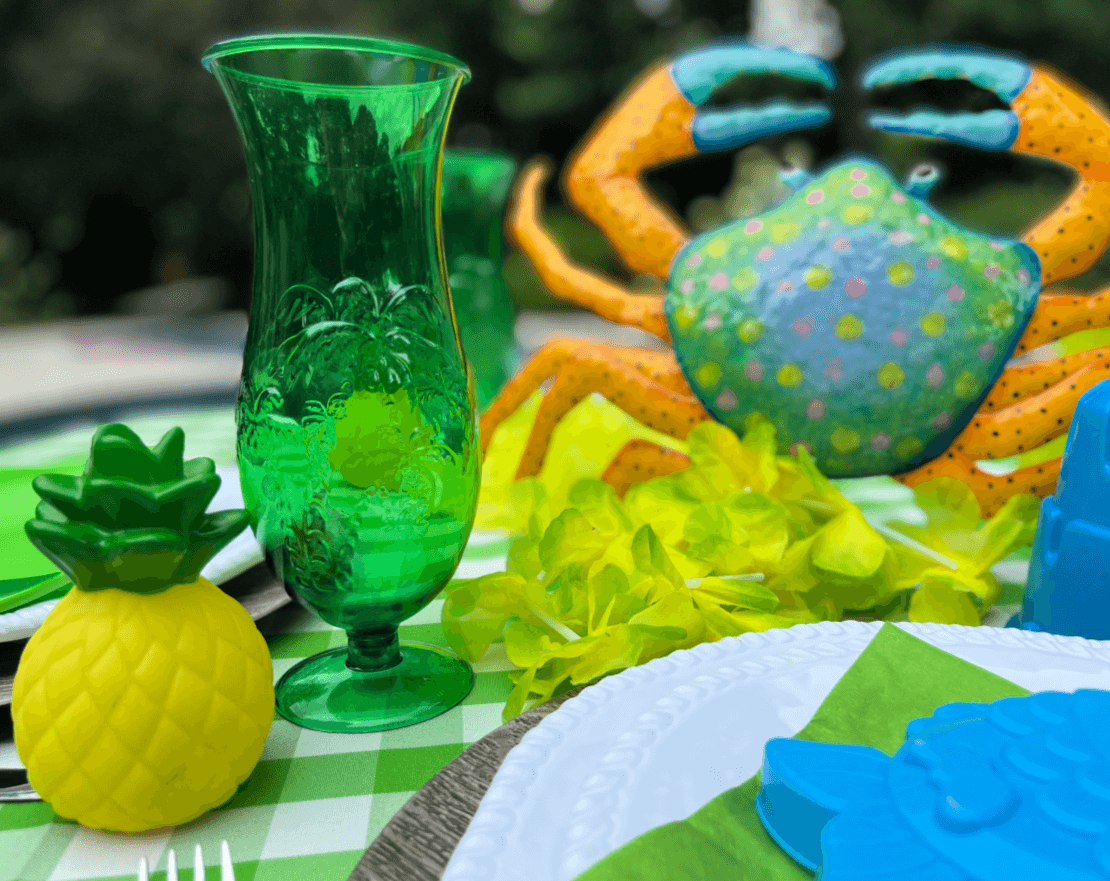 tall green plastic cups for pool party table decor