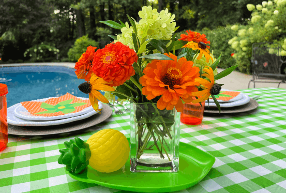 lime green and white pool party table tablecloth