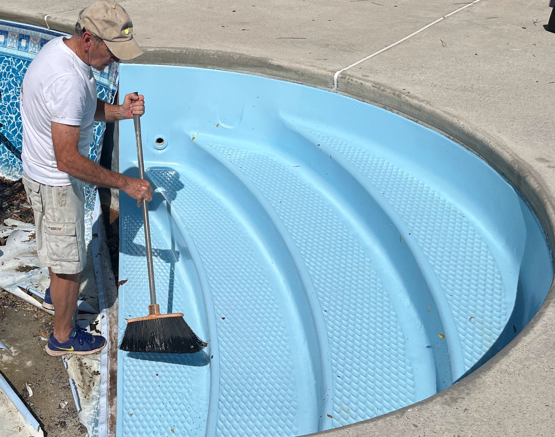 blue swimming pool steps