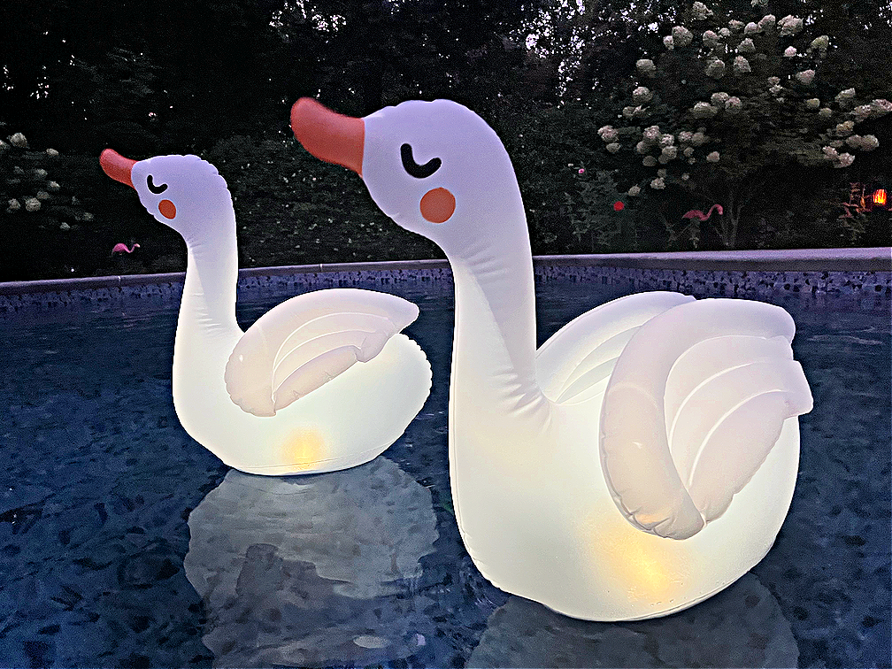 two swan floating pool lights
